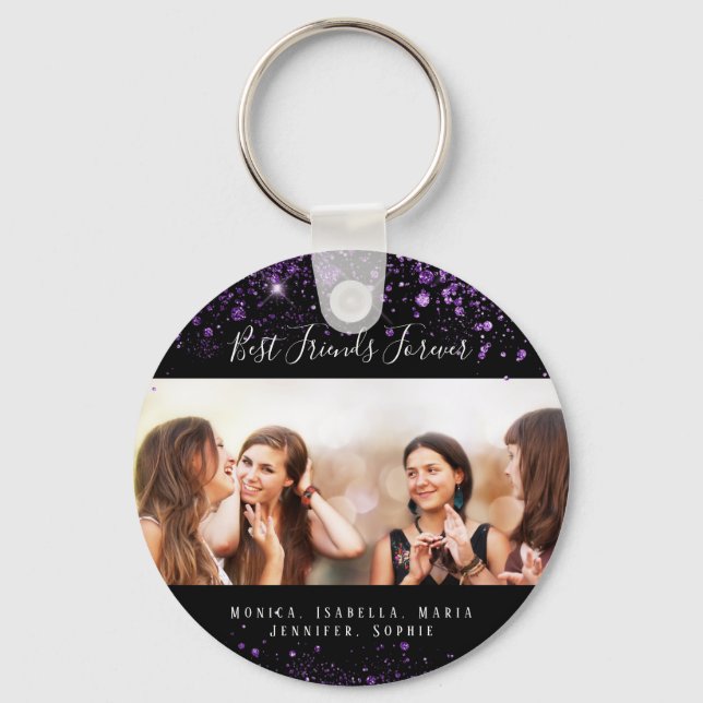 Friends forever black purple glitter photo keychain (Front)