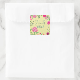 Friends Forever bright flowers and butterflies Square Sticker