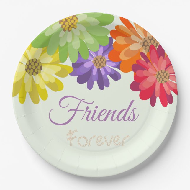 Friends Forever Colourful Daisies Paper Plate (Front)