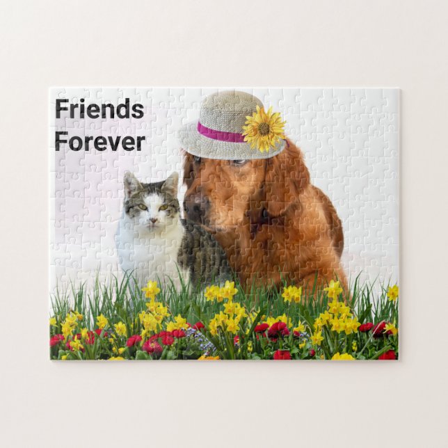 Friends Forever Cute Pets Cat and Dog Jigsaw Puzzle (Horizontal)