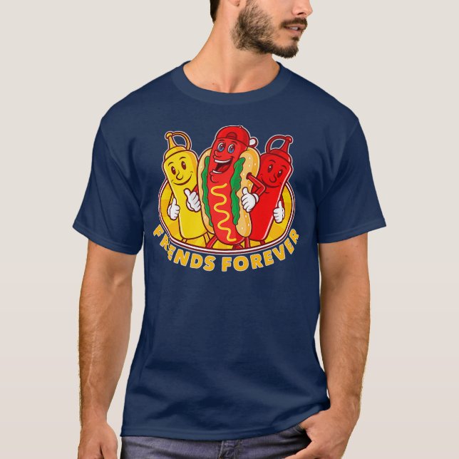 Friends Forever Hot Dog Ketchup Mustard Funny T-Shirt (Front)