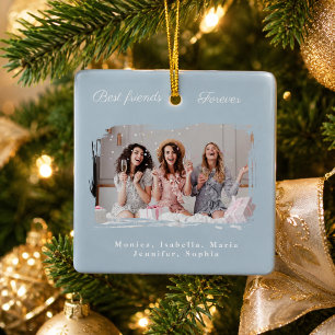 Friends forever photo dusty blue Christmas Ceramic Ornament