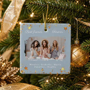 Friends forever photo dusty blue gold stars ceramic ornament
