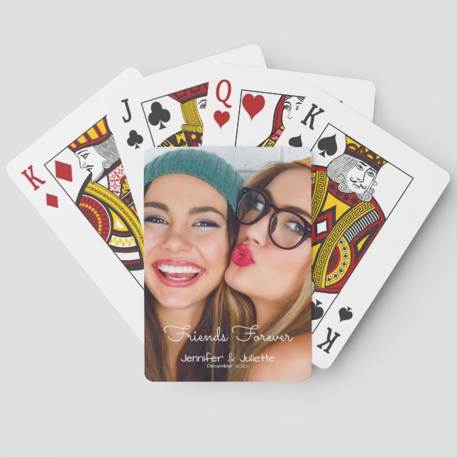 Friends Forever photo names dates personalize Play Playing Cards (Back)