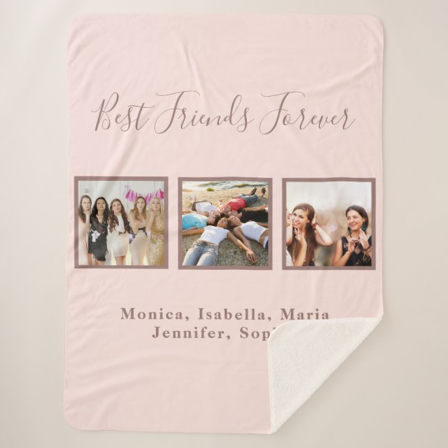Friends forever photo rose gold blush pink sherpa blanket (Front)