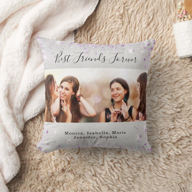 Friends forever photo silver purple glitter throw pillow (Blanket)
