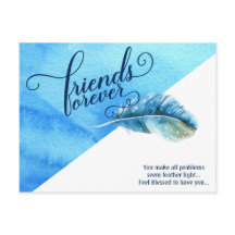 Friends Forever Postcard Blue Watercolor Feather