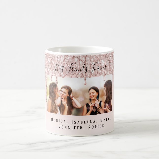 Friends forever rose gold glitter drips photo coffee mug (Center)