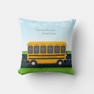 Friends Forever School Bus with 12 Student Photos Throw Pillow