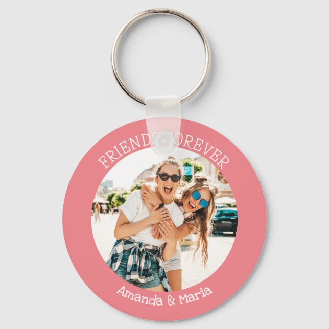 Friends forever | upload photo and names pink keychain (Front)
