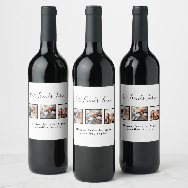 Friends forever white birthday party photo wine label (Bottles)