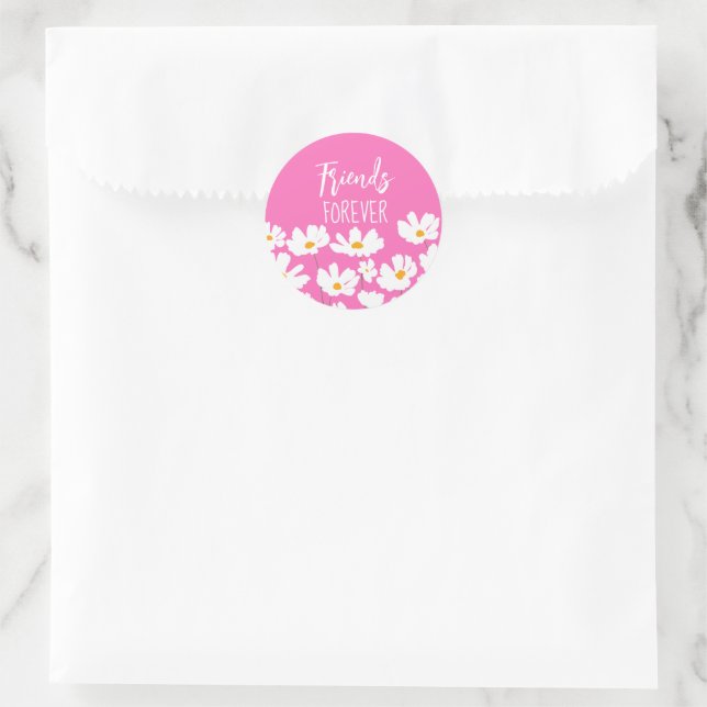 Friends Forever White Daisies Custom Colour  Classic Round Sticker (Bag)