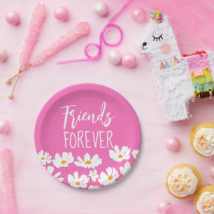 Friends Forever White Daisies Custom Colour Paper Plate
