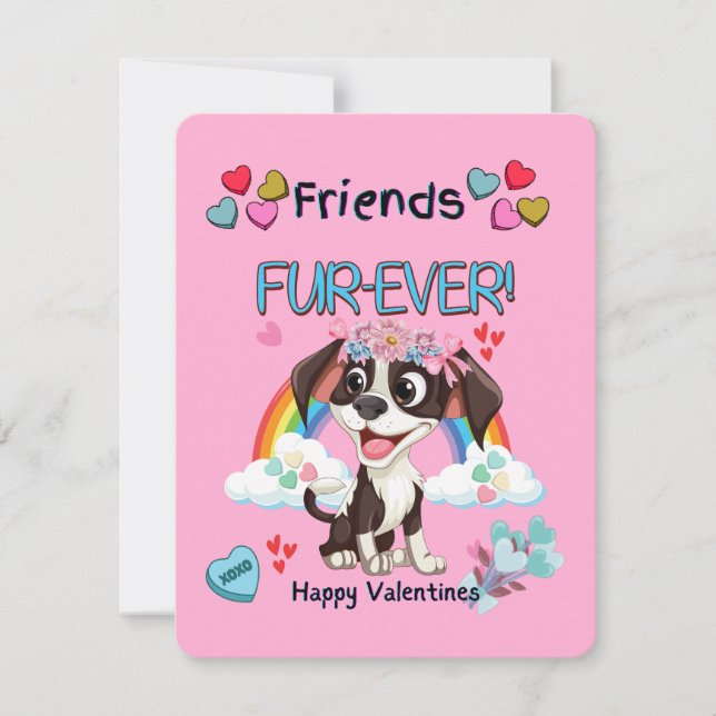 Friends Fur-Ever Cute Puppy Classroom Valentines Card (Front)