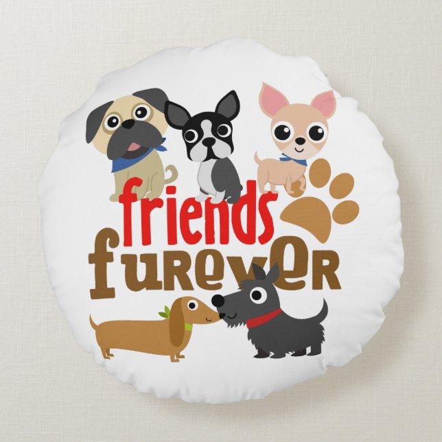 Friends Furever Dogs Puppies Round Pillow (Back)