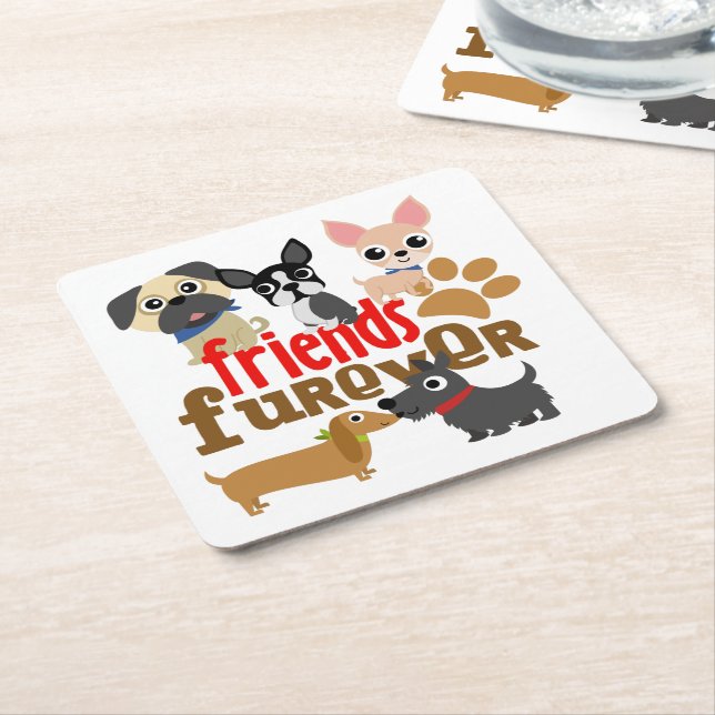 Friends Furever Dogs Puppies Square Paper Coaster (Angled)