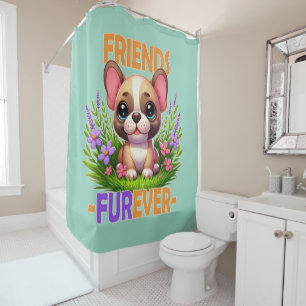Friends Furever pun. Cute French Bulldog puppy dog