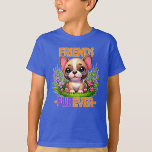 Friends Furever pun. Cute French Bulldog puppy dog T-Shirt