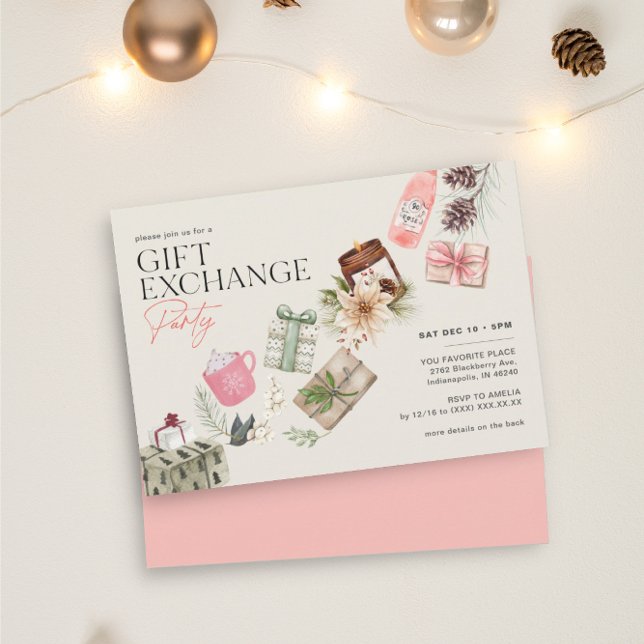 Friends Gift Exchange Pink Holiday Party Invitation (Creator Uploaded)