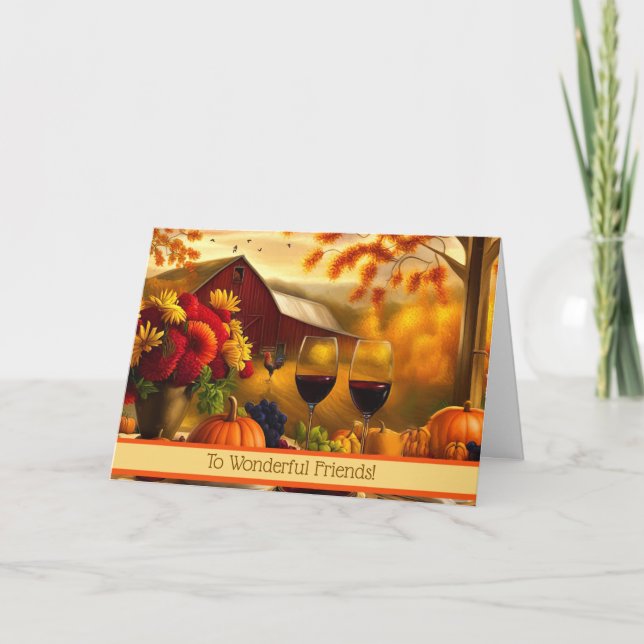 Friends Happy Thanksgiving Day with Cute Barn  Holiday Card (Front)