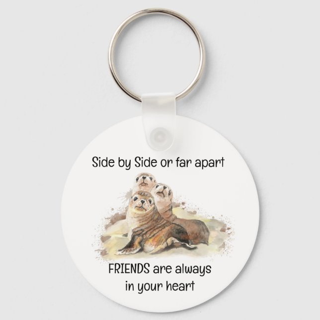 Friends in your Heart Quote Seals Animal Humour Keychain (Front)