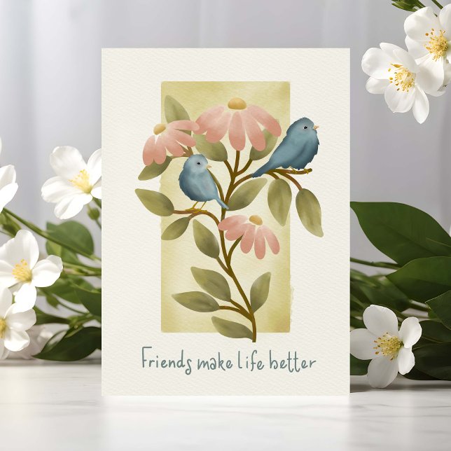 Friends Make Life Better Watercolor Blue Birds  Card (Creator Uploaded)