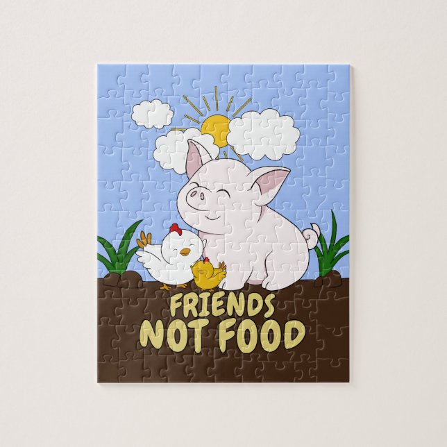 Friends Not Food - Cute Pig and Chicken Jigsaw Puzzle (Vertical)