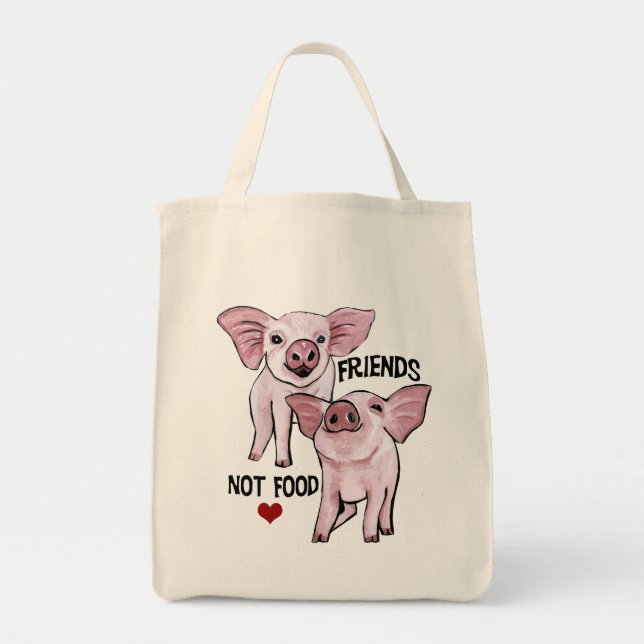 Friends not Food Cute Pigs Grocery Tote Bag (Front)