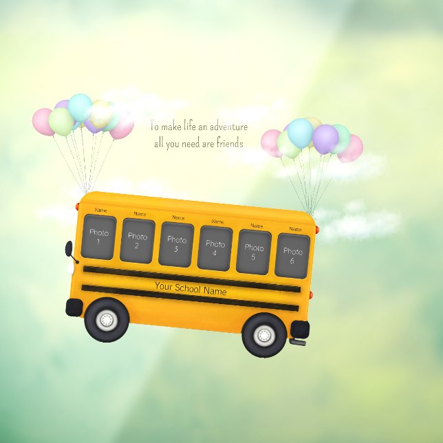 Friends on Flying School Bus With Balloons 6 Photo Window Cling (Sheet 3)