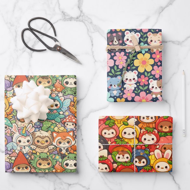 Friends Parade | Cute Animal Wrapping Paper Sheets (Front)