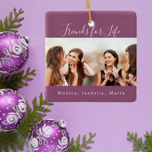 Friends photo purple names keepsake ceramic ornament