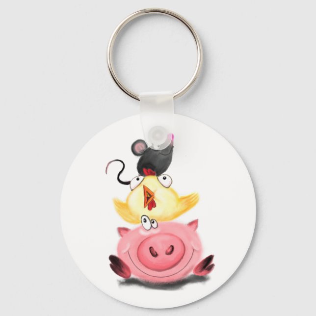 Friends Piggy Chick and Mouse Keychain (Front)