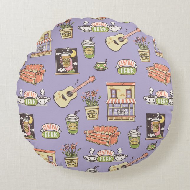FRIENDS™ | Purple Icon Pattern Round Pillow (Front)