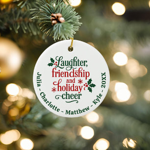 Friends red green typography Christmas Ceramic Ornament