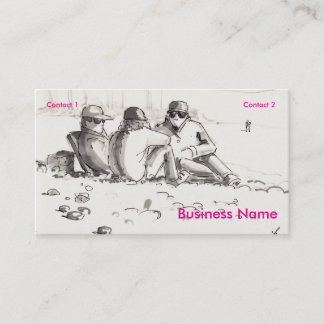 Friends sat on beach drawing business card