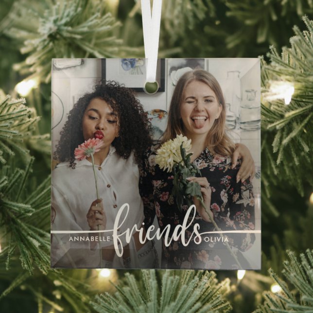 Friends Script Modern Photo  Glass Ornament (Insitu)