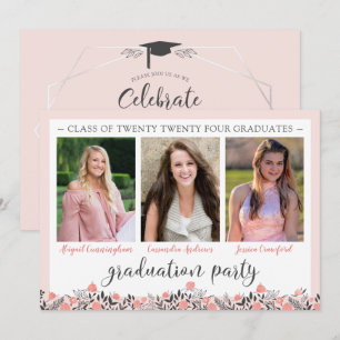 Friends Siblings Graduation Party Blush Floral Invitation