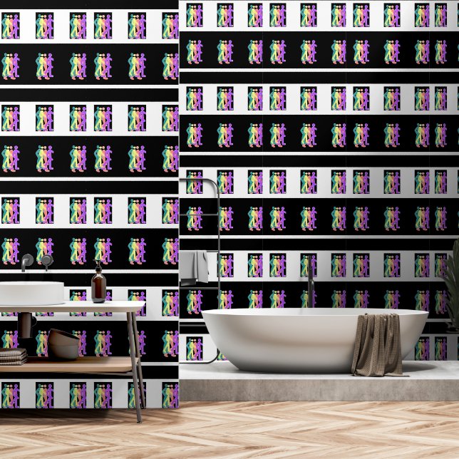 Friends Strolling Black White  Wallpaper (Bathroom)