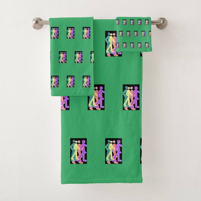 Friends Strolling Emerald Green   Bath Towel Set  (Insitu)
