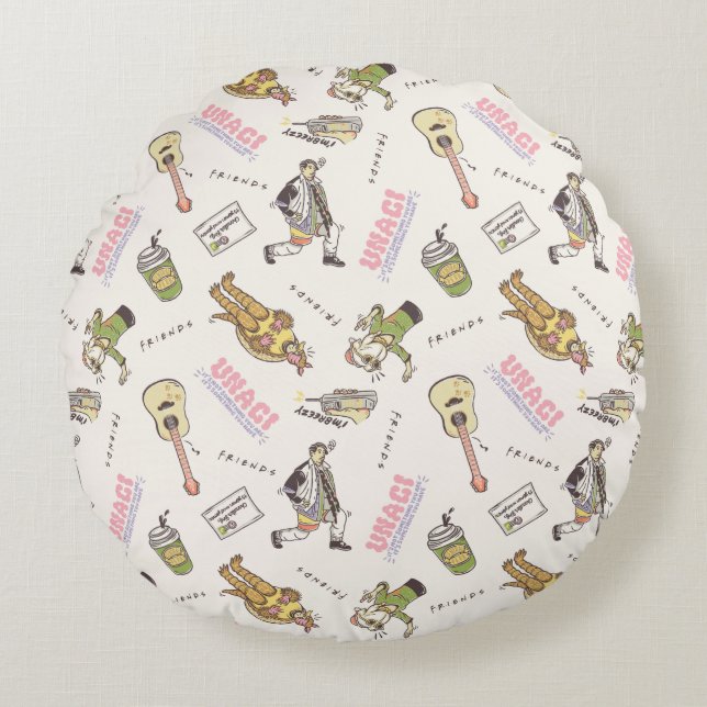 FRIENDS™ Tan Cartoon Pattern Round Pillow (Front)