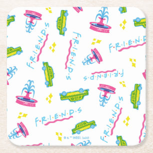 FRIENDS™ Taxi and Water Fountain Pattern Square Paper Coaster