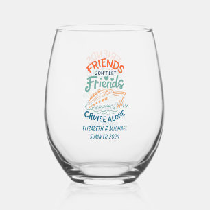 Friends Trip Cruising Cruise Cabin Door Stemless Wine Glass