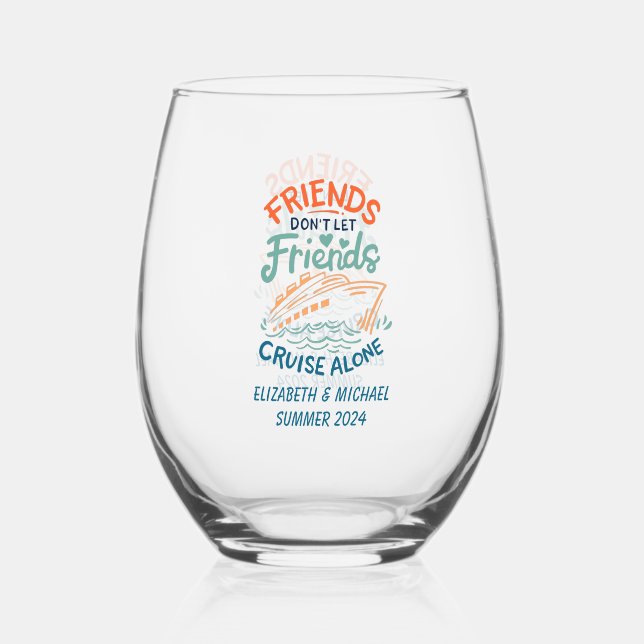 Friends Trip Cruising Cruise Cabin Door Stemless Wine Glass (Front)