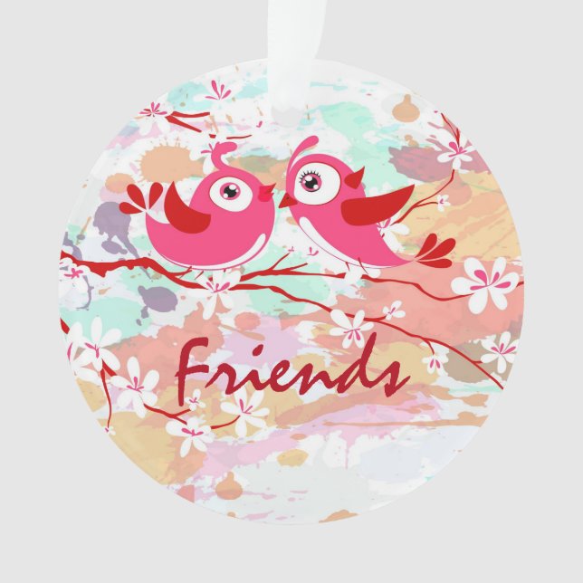 Friends Two Adorable Birds on a Branch Custom Ornament (Front)