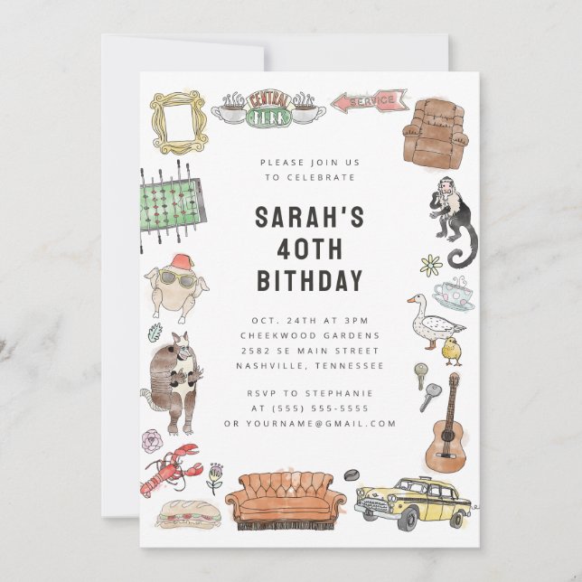 FRIENDS™ Watercolor Icons Birthday Invitation (Front)