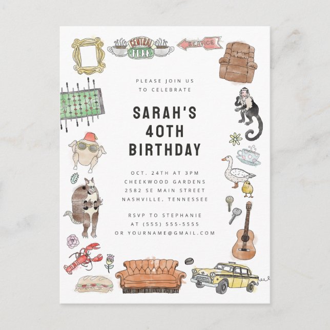 FRIENDS™ Watercolor Icons Birthday Postcard (Front)