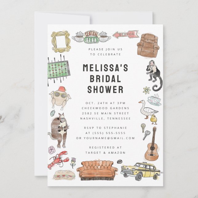 FRIENDS™ Watercolor Icons Bridal Shower Invitation (Front)