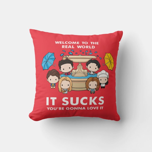 FRIENDS™ | Welcome to the Real World Chibi Throw Pillow (Front)