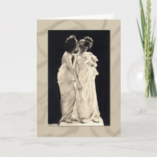 Friends whispering secrets Victorian image Card