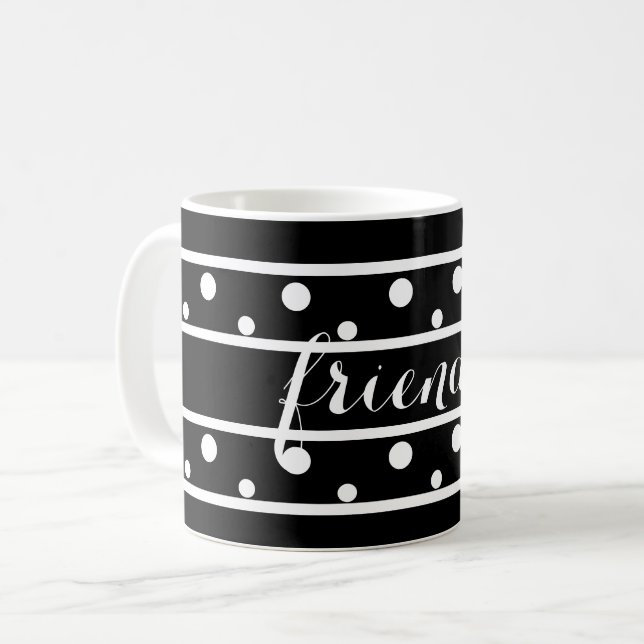 Friends White Polka Dots Black Coffee Mug (Front Left)